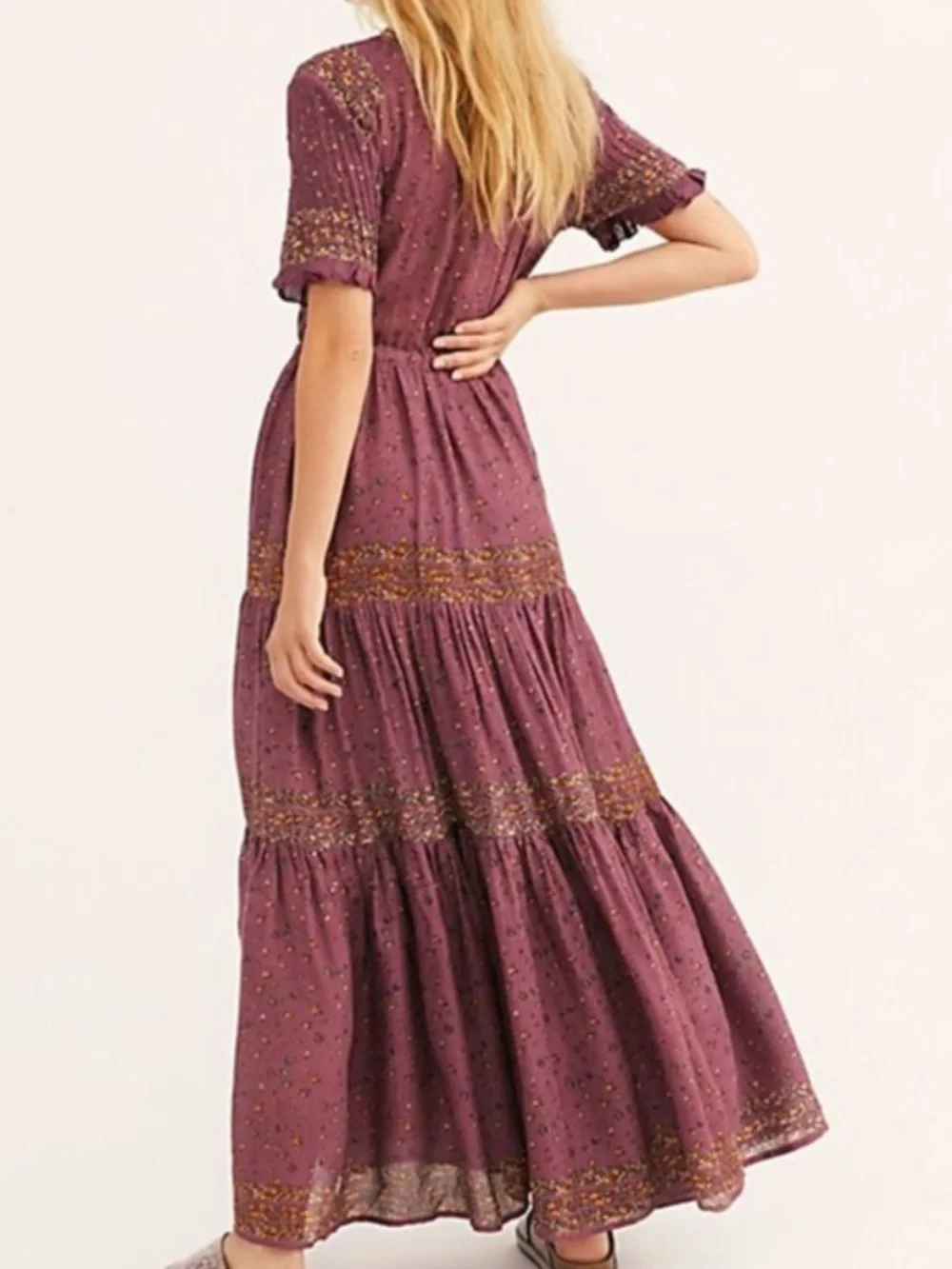 Free People Rare Feelings Mauve Floral Print Boho Maxi Dress